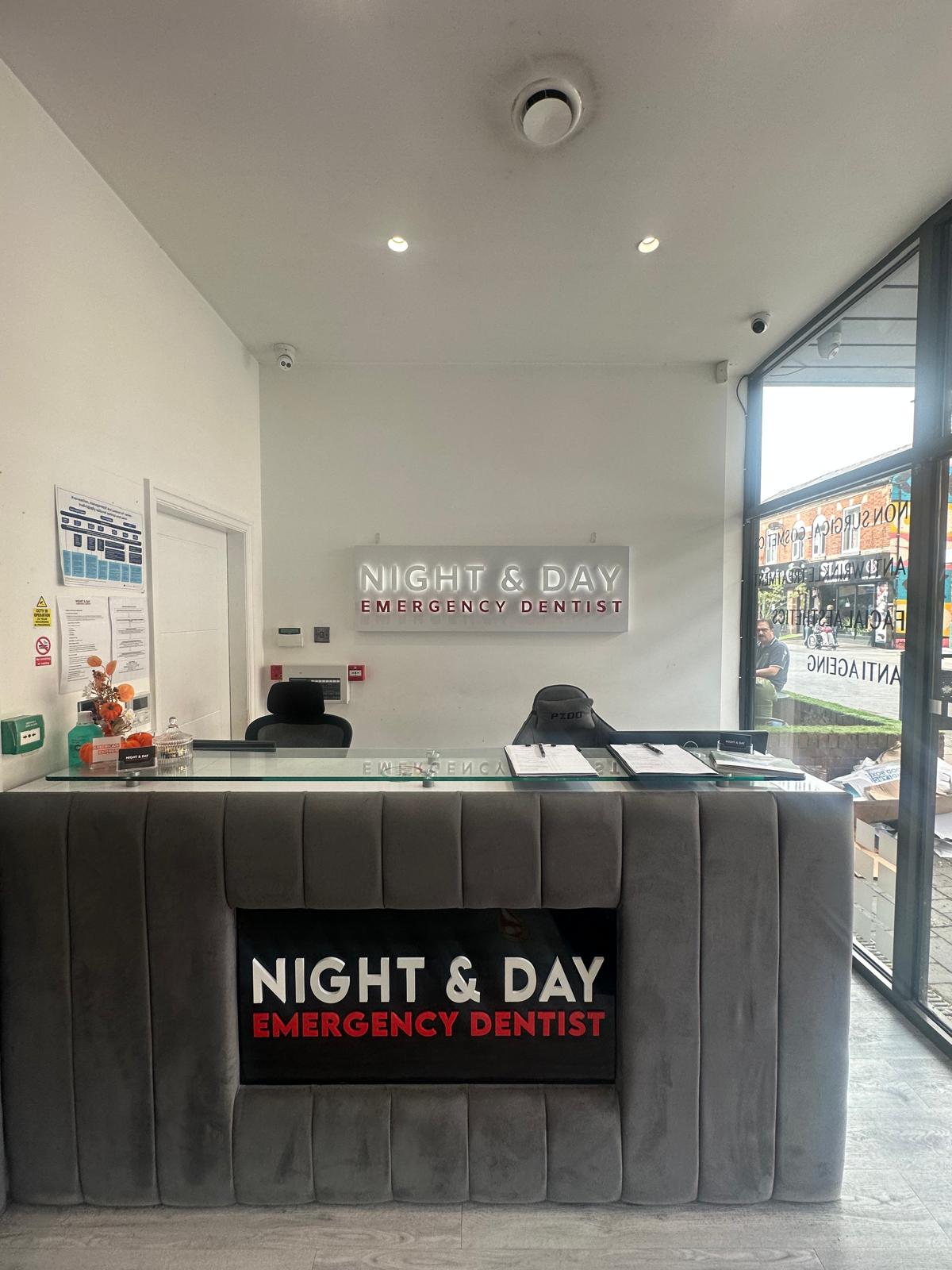 Reception at the Night & Day emergency dental clinic in Manchester
